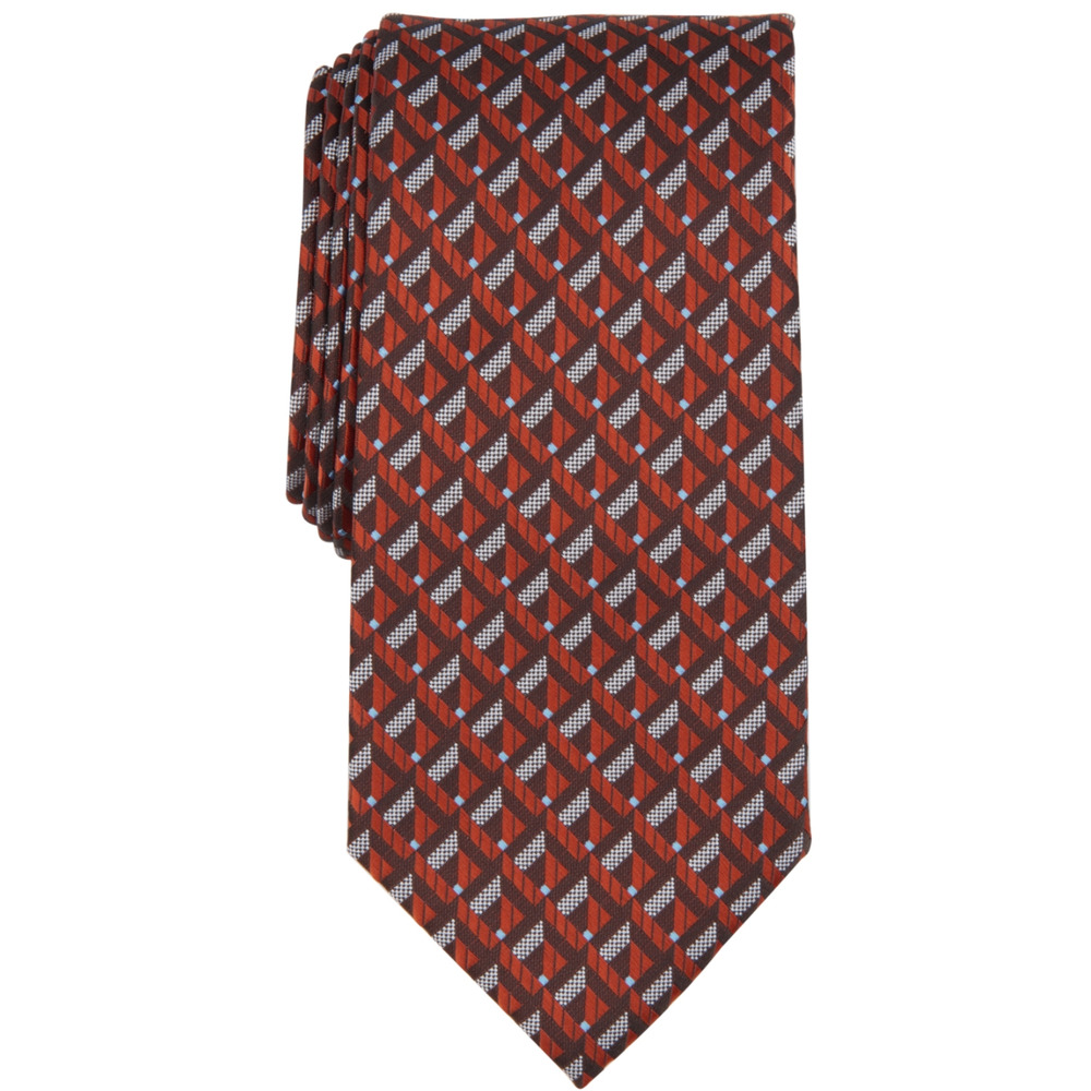 Perry Ellis Men Leray Grid-Print Tie Red